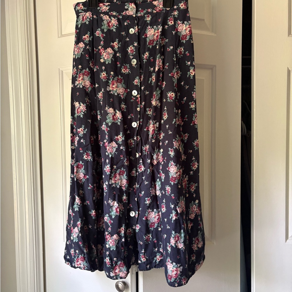 Vintage Floral Button-Down Skirt